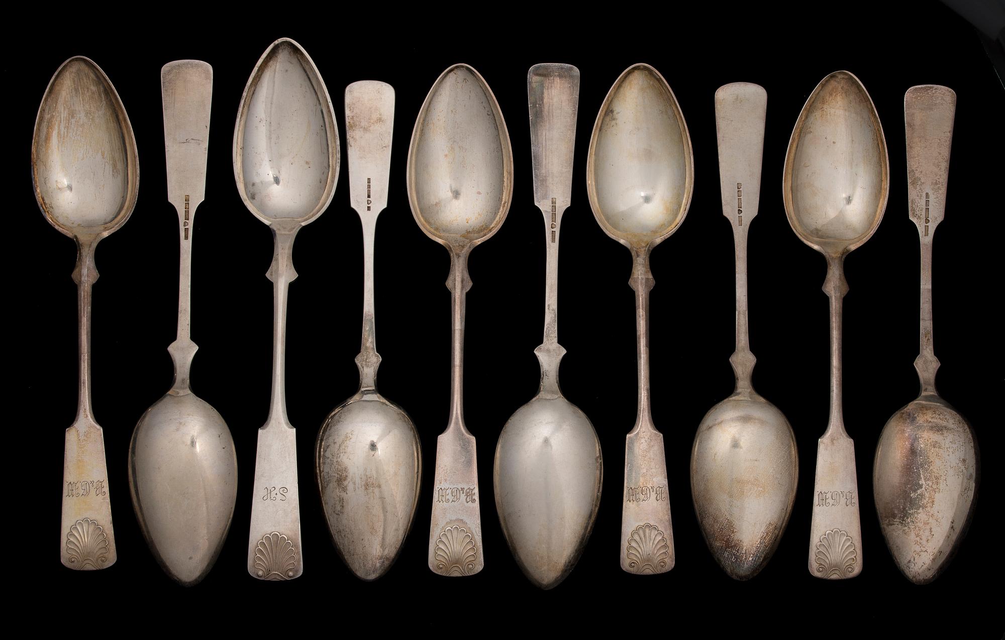 BESTICKUPPSÄTTNING, 49 delar, silver, "Musslan", Finland 1920-30-tal. Vikt ca 1308 g.