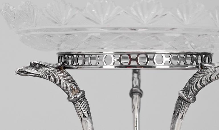 UPPSATSSKÅLAR, 3 (2+1) st, glas samt nysilver, AG Dufva, 1800/1900-tal.