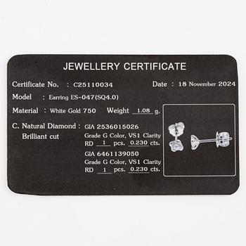 Earrings 18K white gold set with brilliant-cut diamonds, accompanied by GIA dossier.
