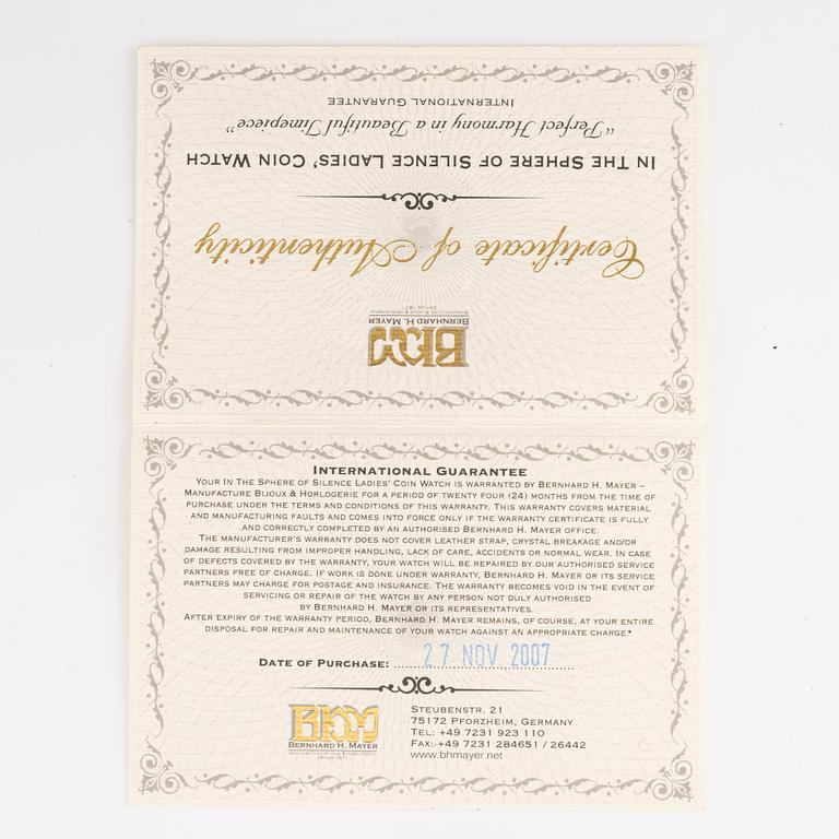 Bernhard H. Mayer, Sphere of Silence Coin Watch, wristwatch, 33.5 mm.