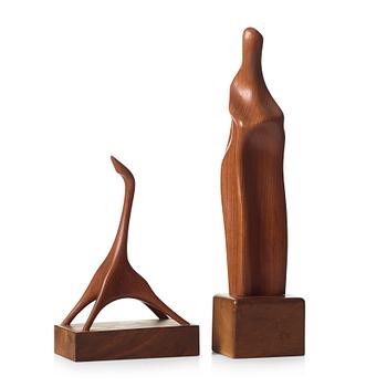 Johnny Mattsson, two unique teak sculptures, Gävle, Sweden ca 1950.