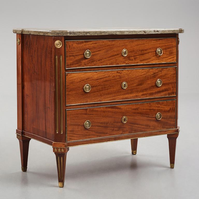 A late Gustavian mahogany commode, Stockholm, late 18th century.