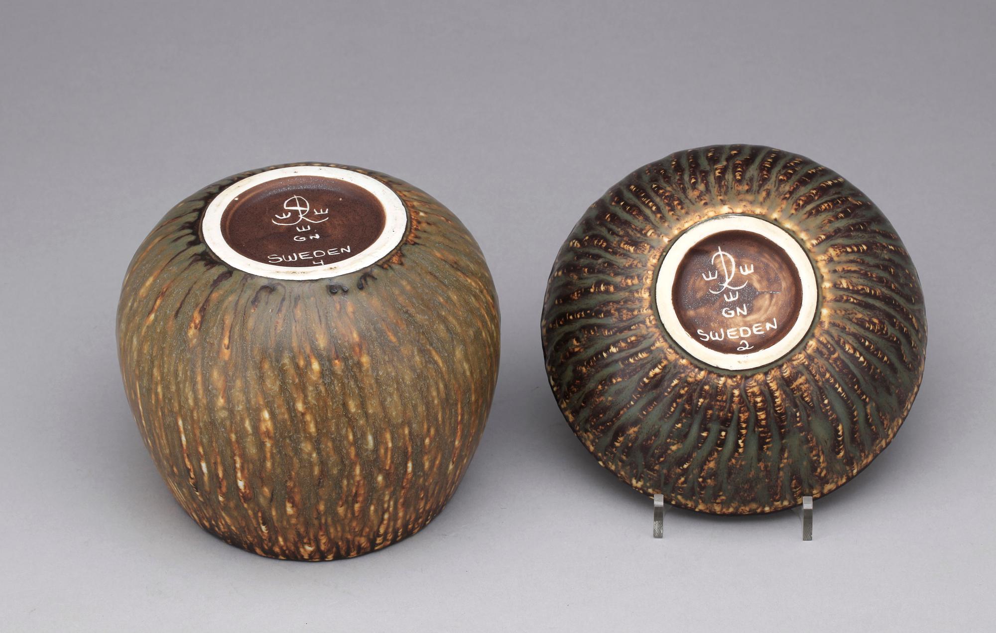 SKÅLAR, 2 st, stengods, Gunnar Nylund, Rörstrand, 1900-talets mitt.