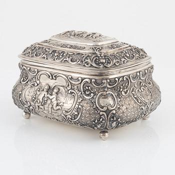 A German Silver 800 Rococo-Style Sugar Box, circa 1900.