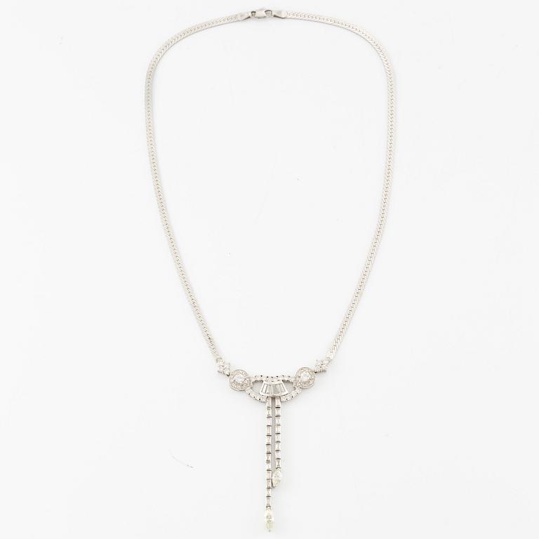 Necklace, 14K white gold with baguette-cut, brilliant-cut, and marquise-cut diamonds.