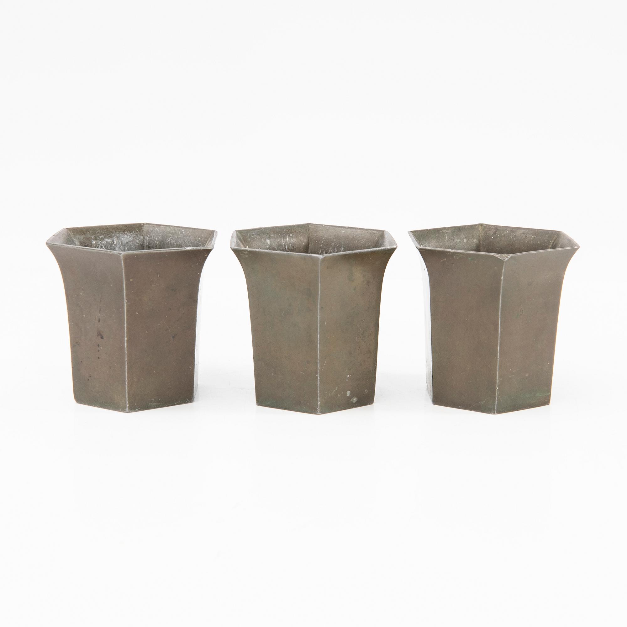 Just Andersen, cups, 3 pcs, Denmark, first half of the 20th century.