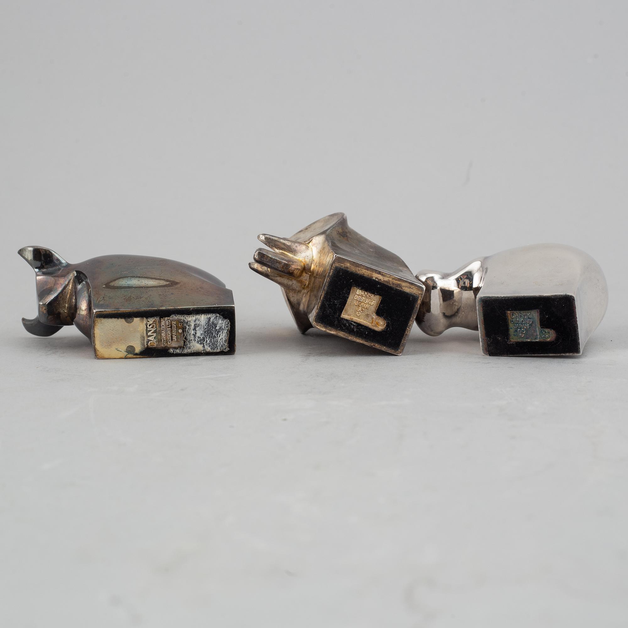 Gunnar Cyrén, figuriner, 3 st, silverpläterad zink, Dansk Designs, Japan.