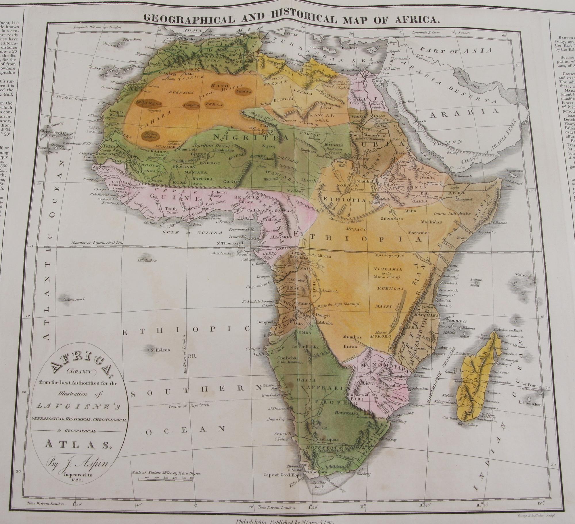 KARTA, över Afrika. 1820-tal.