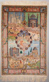 A CARPET, Old Tabriz, figural, ca 263 x 163 cm.