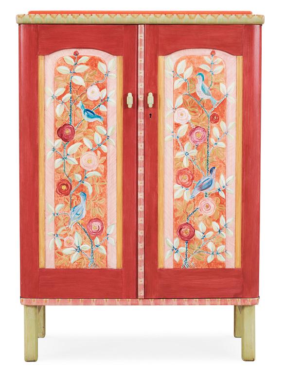 A Vidar Malmsten painted cabinet, Carl Malmsten AB, Sweden 1985, decorated by Liselotte Malmsten.