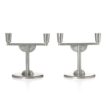 60. A pair of pewter two-light candlesticks, Knut Eriksson & Co, Eskilstuna, 1932.