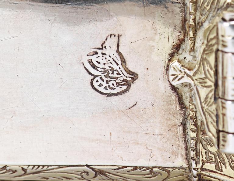 RESEPENNSKRIN MED BLÄCKHORN. Delvis förgyllt silver. Osmanska riket, Turkiet omkring 1800-talets mitt.