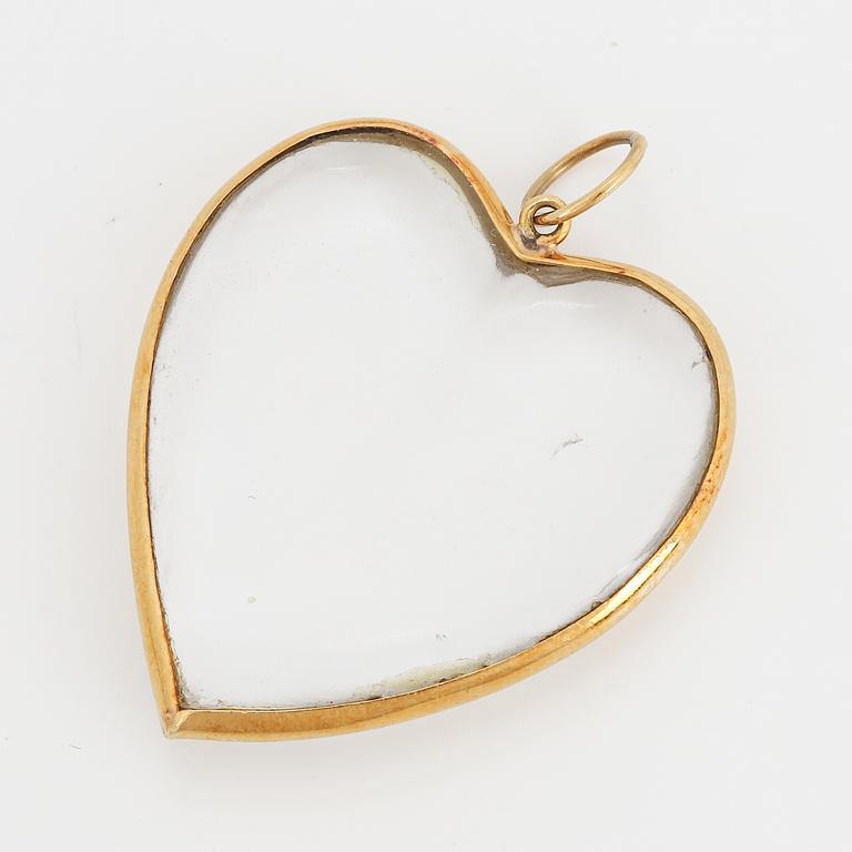 HÄNGE, hjärta med bergkristall med guldram.