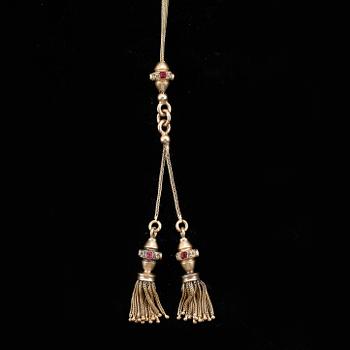 COLLIER, 18k guld med små röda stenar, Frankrike, sannolikt 1800-tal. Vikt 12g.