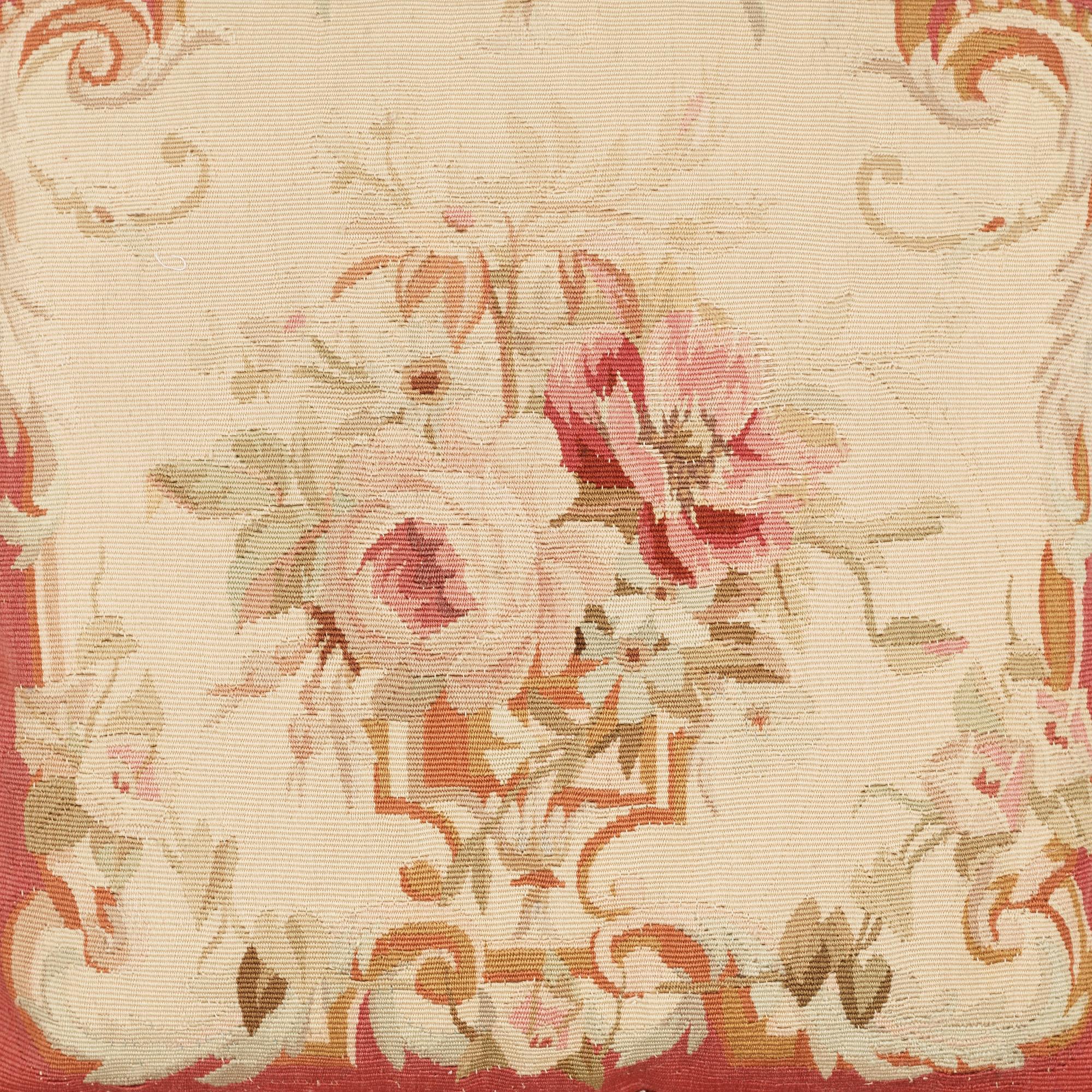 CUSHIONS, 1 pair, Tapestry weave, Around 40 x 38,5 cm each, Aubusson, France, 19th century, a Royal provenance.