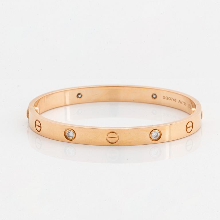 Cartier armband "Love" 18K roséguld med fyra runda briljantslipade diamanter.