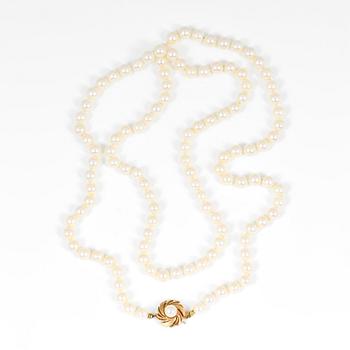 PÄRLCOLLIER, odlade pärlor med 18K guldlås. Vikt  51,5 g.