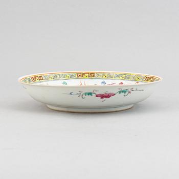 A Chinese famille rose porcelain bowl a dragon and peacock dish and a pair of famille rose dishes, 20th century.