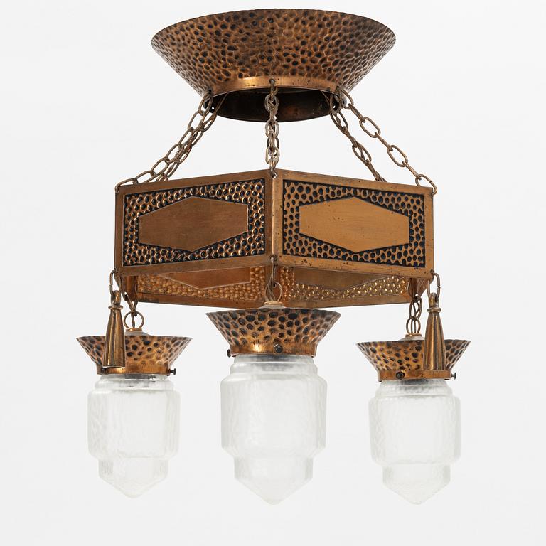 A copper Art Nouveau ceiling light, early 20th Century.