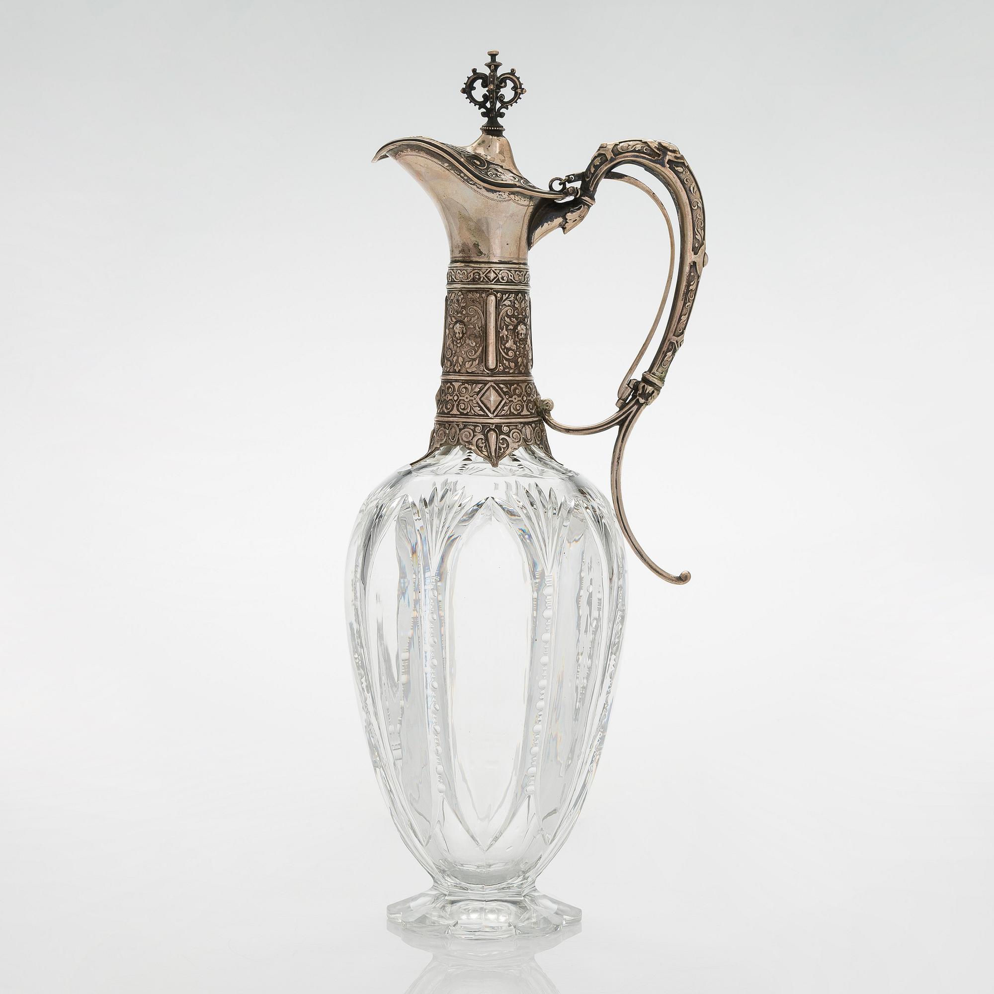 Vinkanna, silver och glas, tidigt 1900-tal.