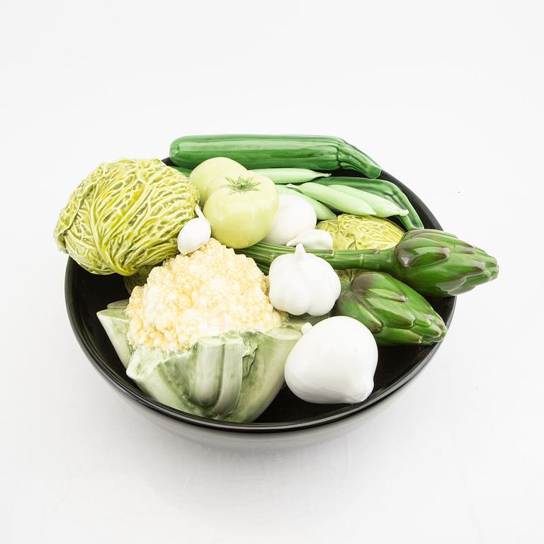 A possibly Alberto Poletti, ceramic bowl with glazed vegetables from Impruneta, Florence, Italy.