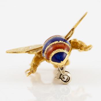 Brosch, i form av insekt 18K guld med emalj och briljantslipade diamanter.