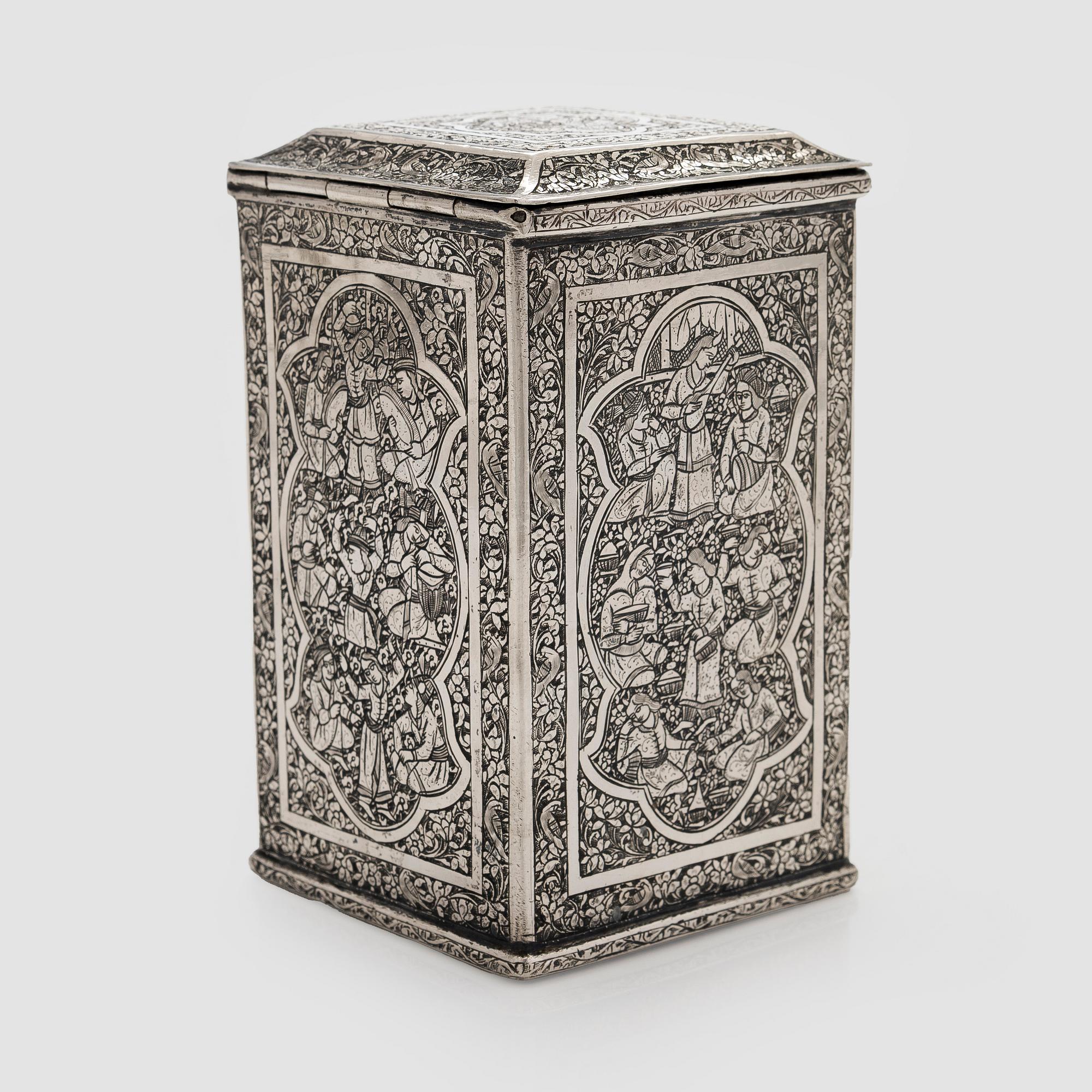 A Persian silver tea caddy, first half of the 20th century.