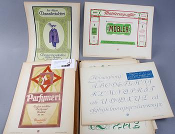 GRAFISKA BLAD, c:a 50 st, "Skyltmotiv & Stilar", A Fagerberg.