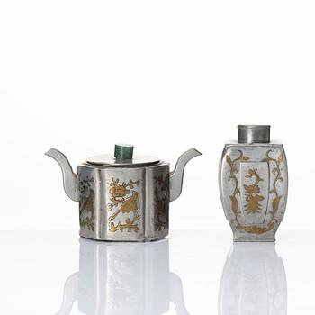 A group of Chinese pewter wares, Qing dynasty. (4 pieces).