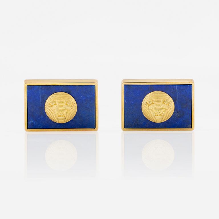 W.A Bolin, cufflinks, Three Crowns, 18K gold and lapis lazuli.