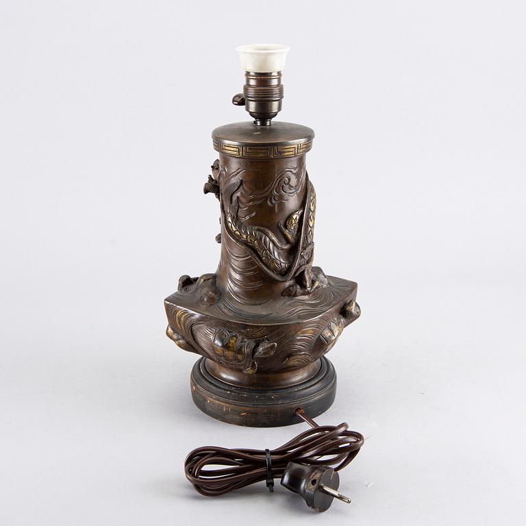 An early 1900's Japanese bronze table lamp.