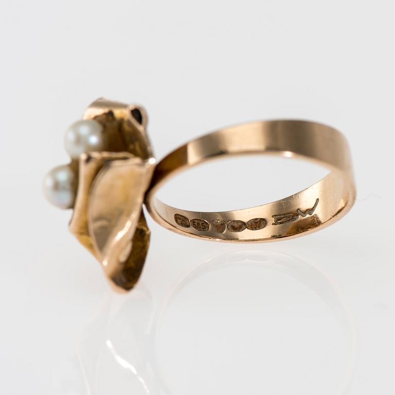 RING, 14K guld, pärlor. Björn Weckström, Lapponia. Vikt ca 7,1 g.