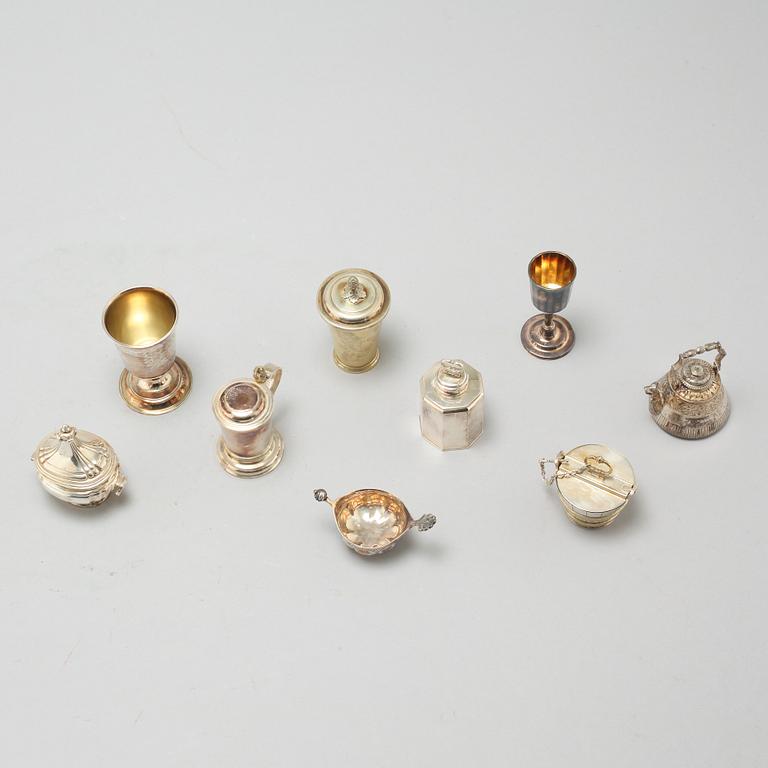 Nine silver miniatures by GAB, Eskilstuna, from the latter half of the 20th century.