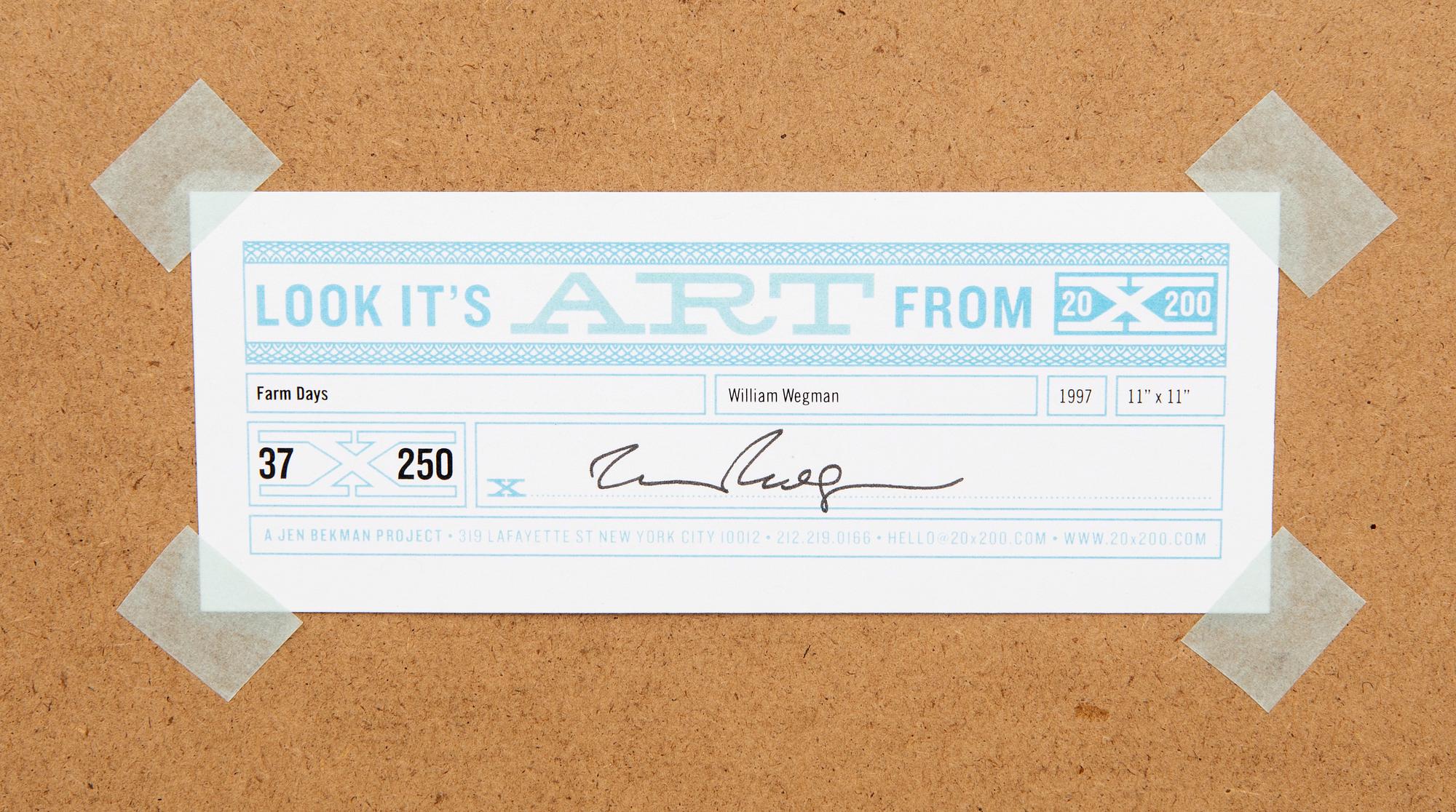 William Wegman, photograph signed numbered and dated on label a verso 37/250 1997.