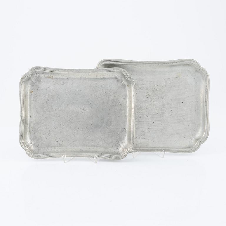 Two pewter trays, 18th Century.