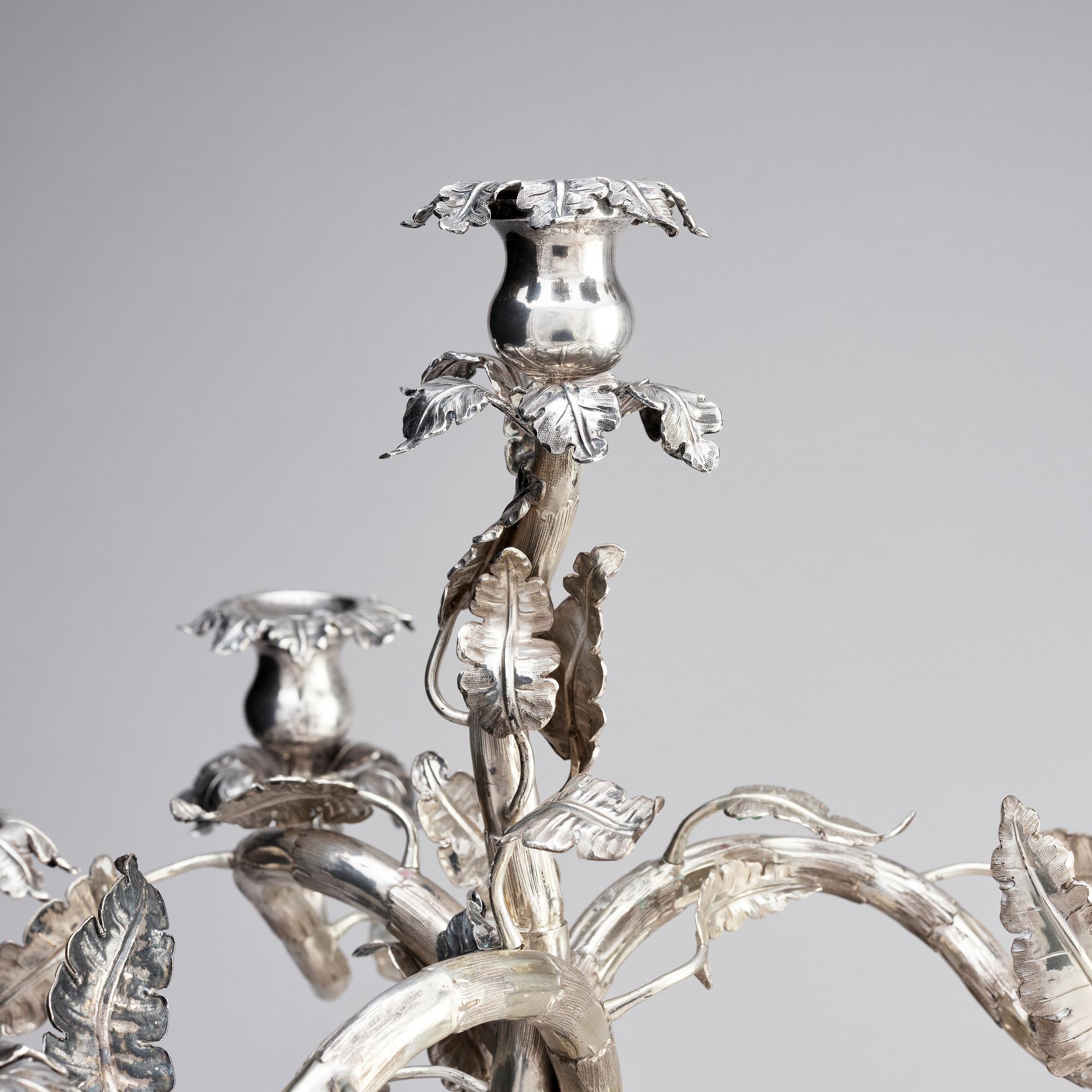 A Swedish 19th century silver candelabra, mark of Pehr Fredrik Palmgren, Stockholm 1862.