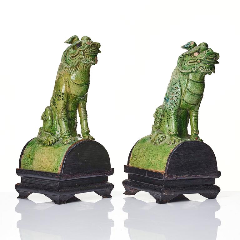 A pair of green glazed roof tiles, Ming dynasty (1368-1644).