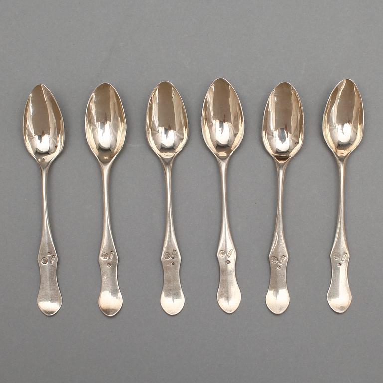 TESKEDAR, 6 st, silver, Erik Edquist, Torshälla 1803-1817. Total vikt 74 gram.
