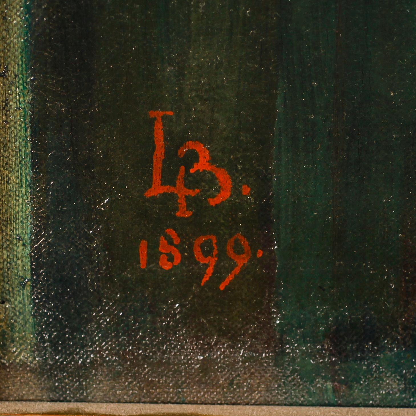 OKÄND KONSTNÄR, olja på duk, monogramsignerad LB och daterad 1899.