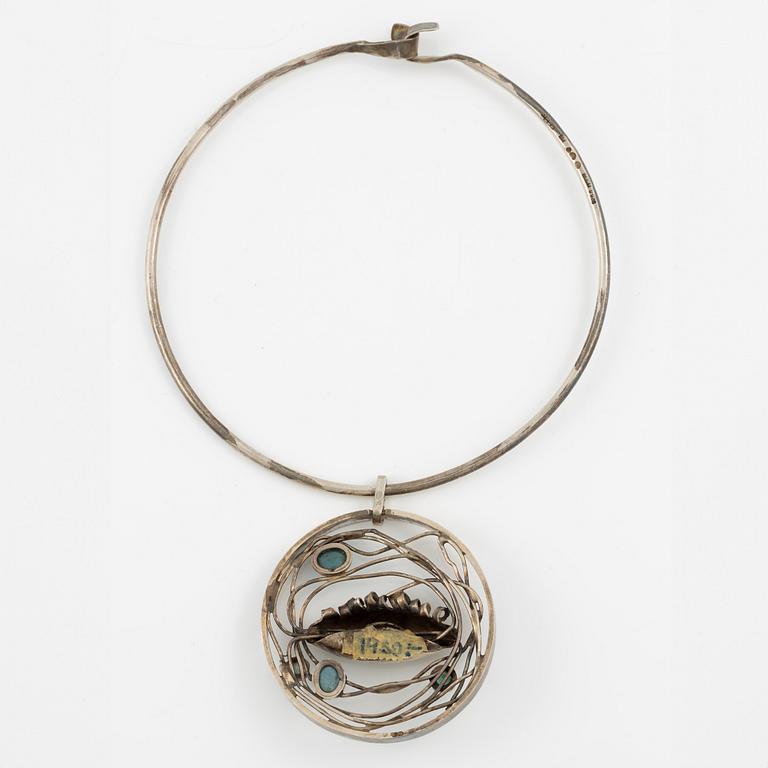 Lars Arby, pendant with neck ring, sterling silver with tourmalines, Gothenburg 1970 and 1974.
