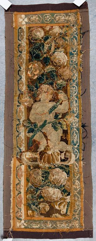 VÄVNAD, tapetfragment, sannolikt flandern 1600-1700-tal. Ca 126,5 x 47.