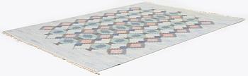 Judith Johansson, a carpet, 'Myosotis' ('Forget-me-not'), flat weave, c. 278 x 205 cm, signed JJ.