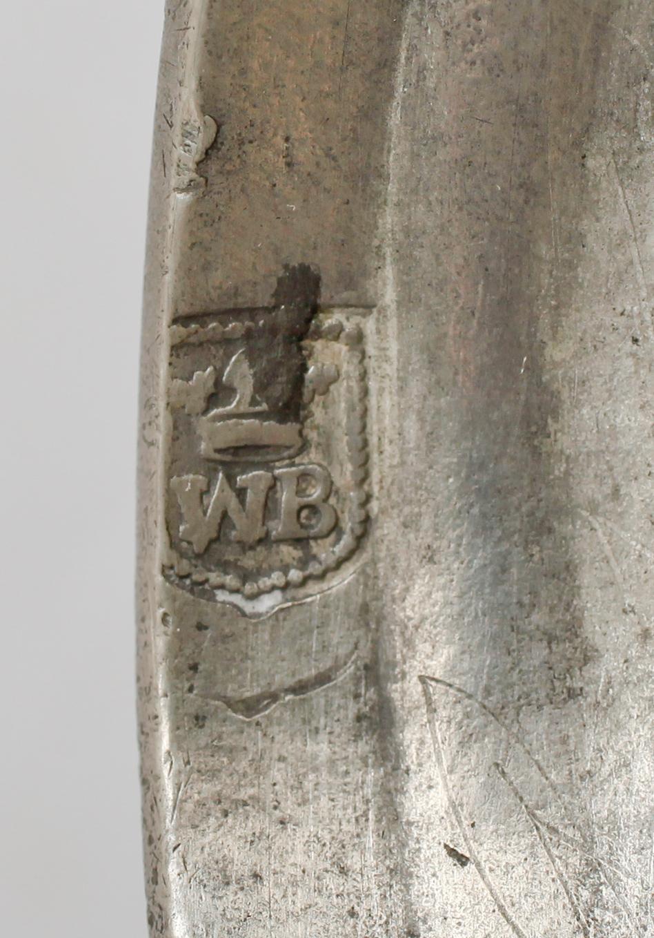 LJUSSTAKAR, 1 par, tenn, rokoko, Gudmund Östling, Vimmerby 1777.