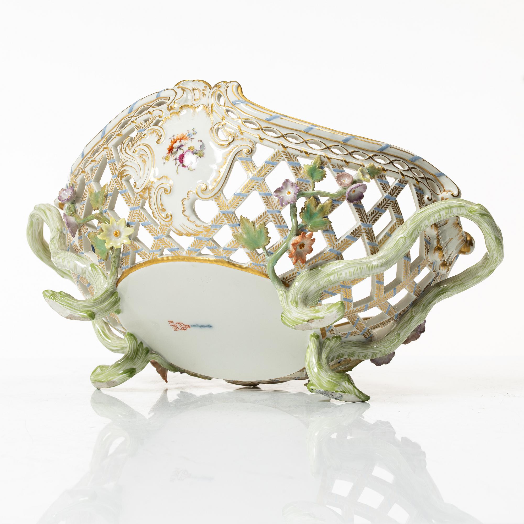 A pierced rococo-style porcelain bowl, KPM, Germany, early 20th century.