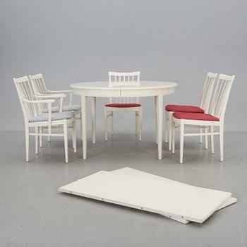 MATGRUPP, 6 delar + 2 iläggsskivor, "Herrgården", Carl Malmsten, Bodafors, 1900-talets andra hälft.