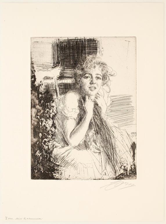 ANDERS ZORN, etsning, utförd 1904, signerad med blyerts.