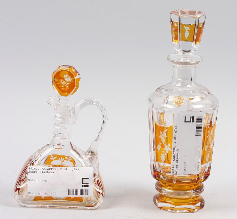 KARAFFER, 2 st, glas, Åfors Glasbruk.