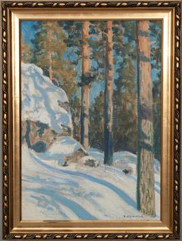 YRJÖ PENTTILÄ, olja på duk uppfodrad på skiva, sign.