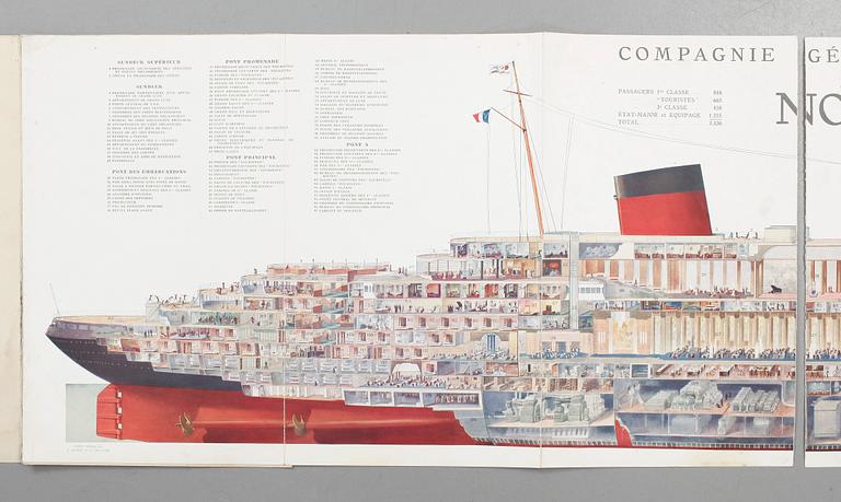 AFFISCH, "Cie.Gle. Transatlantique, French Line, Normandie", illustreration av Andre Wilquin, 1935.