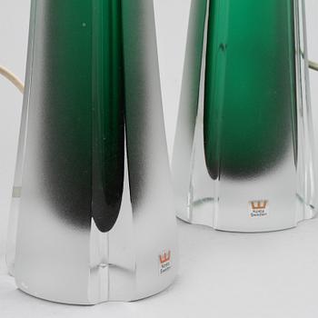 BORDSLAMPOR, ett par, glas, Kosta.